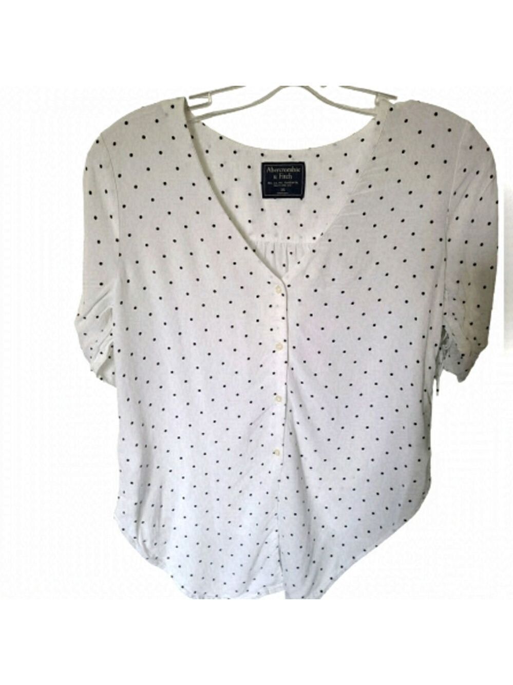 ABERCROMBIE & Fitch White & Black Polka Dot Button Down Short Sleeve Blouse